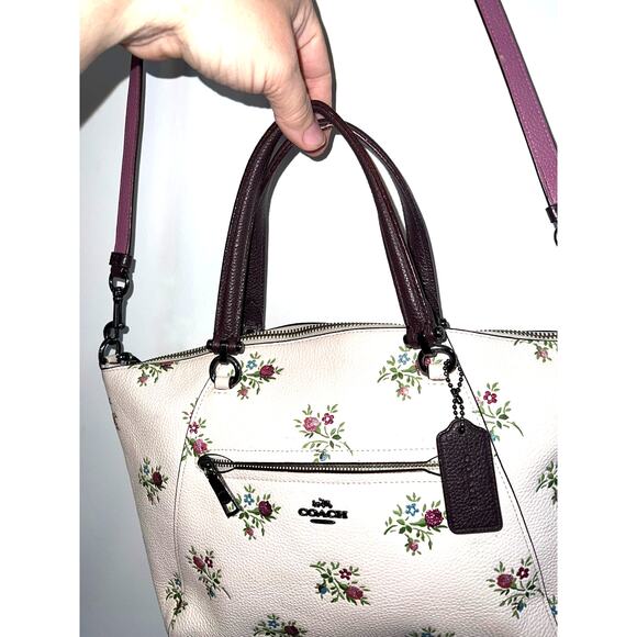 Prairie Satchel With Cross Stitch Floral Print Pebbled white leather with floral - Picture 3 of 12